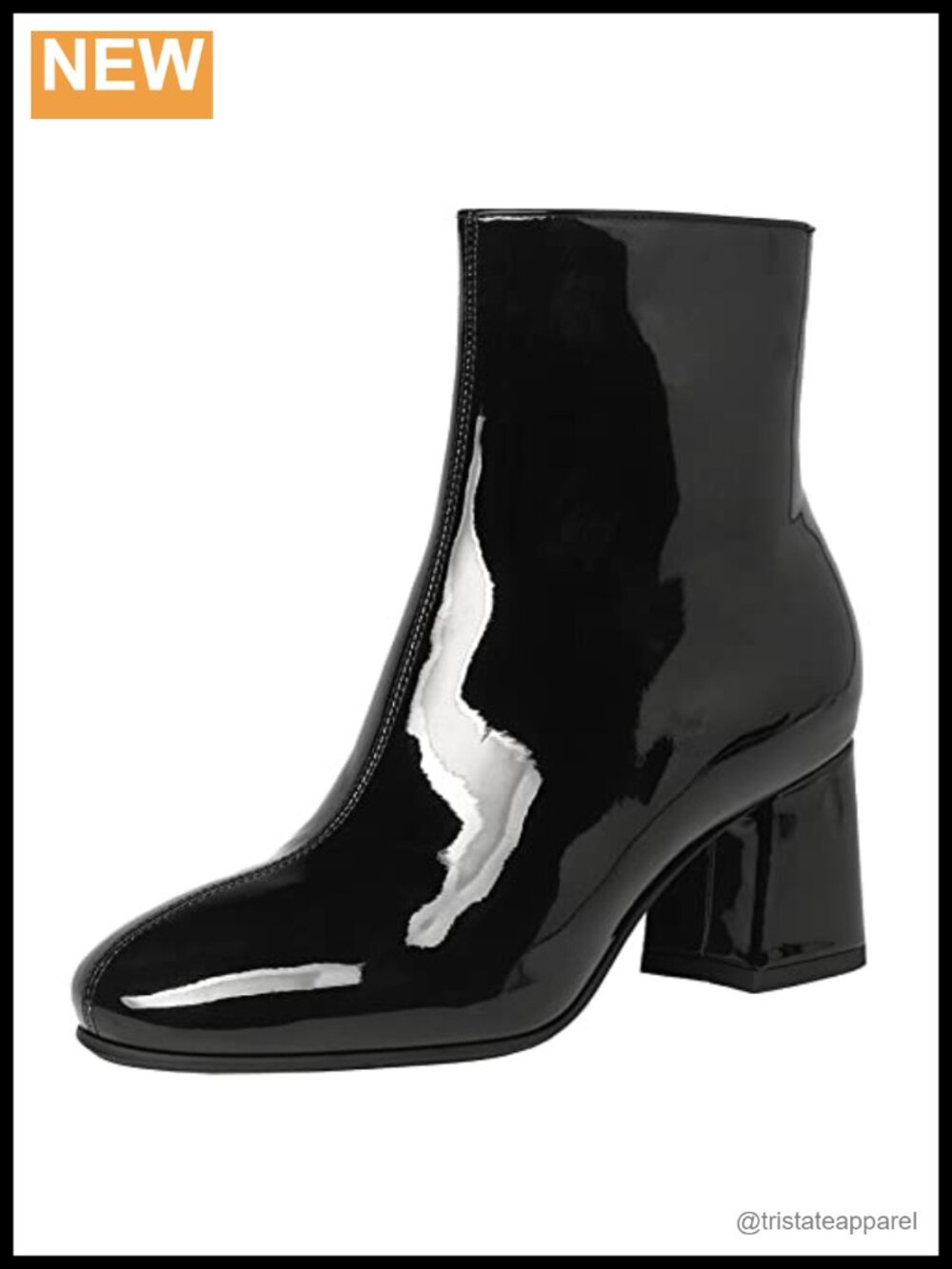 Women's Chunky Heeled Booties Patent Leather Square Toe Ankle Boots Zip Up Wide
